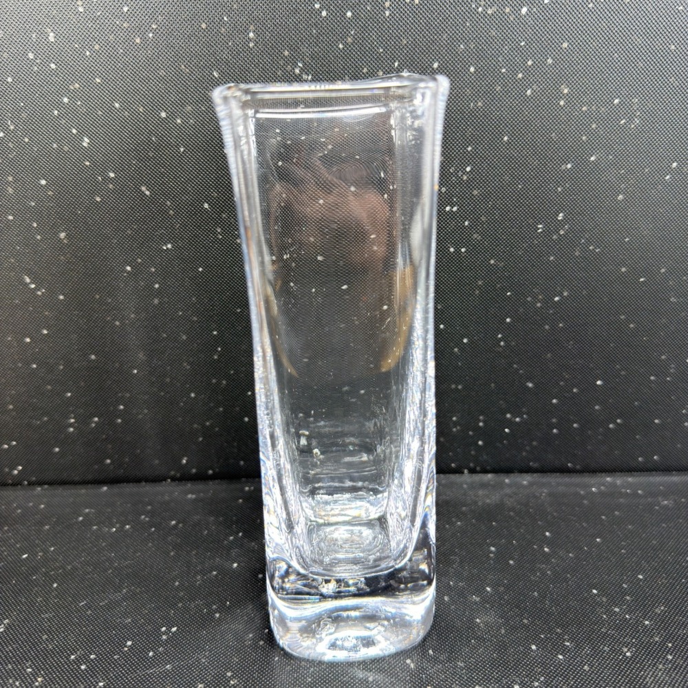 Simon Pearce Woodbury Glass Bud Vase Clear Square Handblown Vermont 6.5 Inch